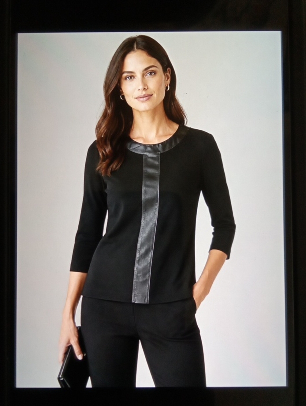 J.Mclaughlin Top Black Leather Trim 100% Lamb Napa Skin Professional Womens S